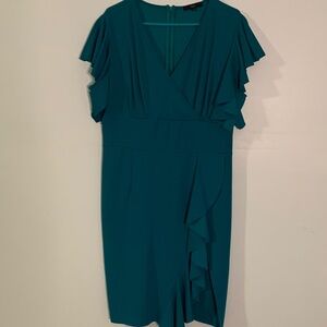 Chic Asymmetrical Teal Dress with Ruffle Details
